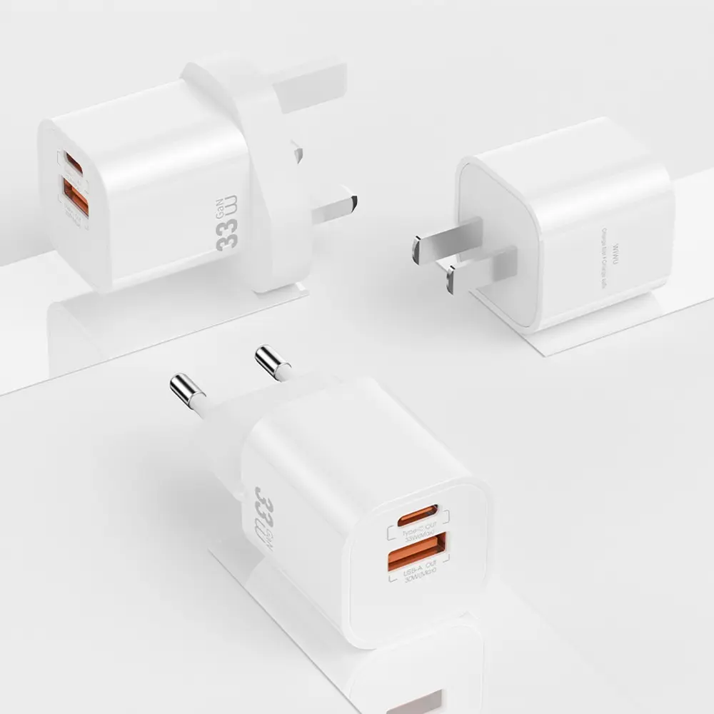 Wiwu Wi-G017 Cube 33W GaN Şarj Adaptörü, Type-C PD ve USB-A Çift Çıkış