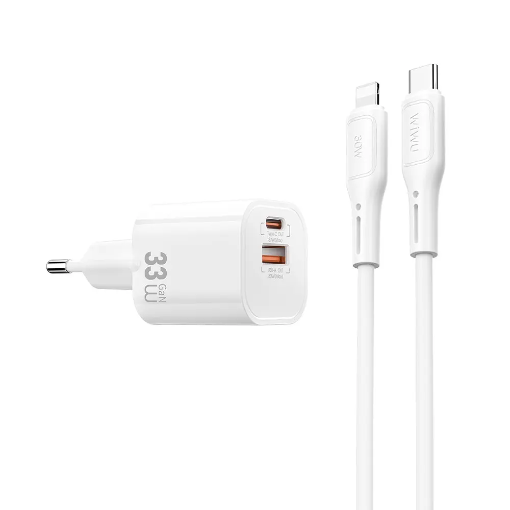 Wiwu Wi-G018 Cube 33W GaN Şarj Adaptörü ve Type-C to Lightning Kablo Seti
