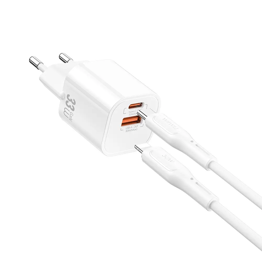 Wiwu Wi-G018 Cube 33W GaN Şarj Adaptörü ve Type-C to Lightning Kablo Seti
