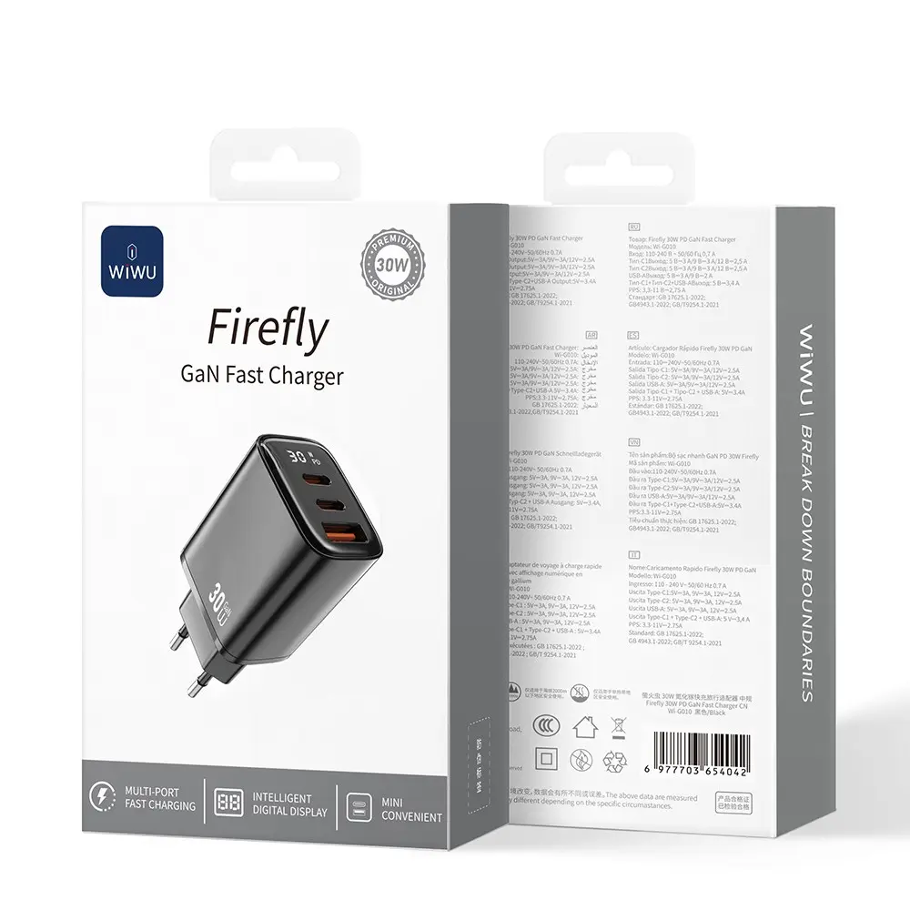Wiwu Wi-G010 Firefly Serisi GaN Tech PD 30W Şarj Adaptörü, 3 Portlu