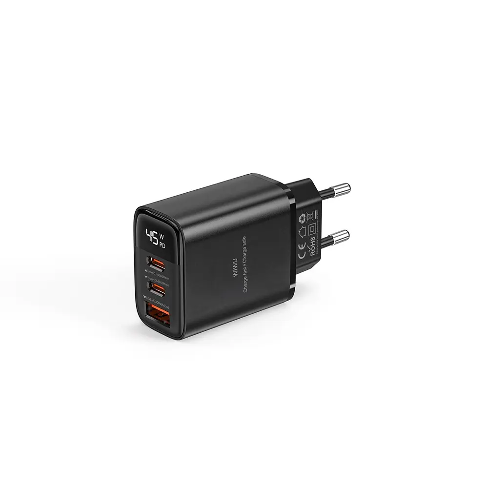 Wiwu Wi-G011 Firefly GaN 45W PD Şarj Adaptörü, 2x Type-C ve USB-A
