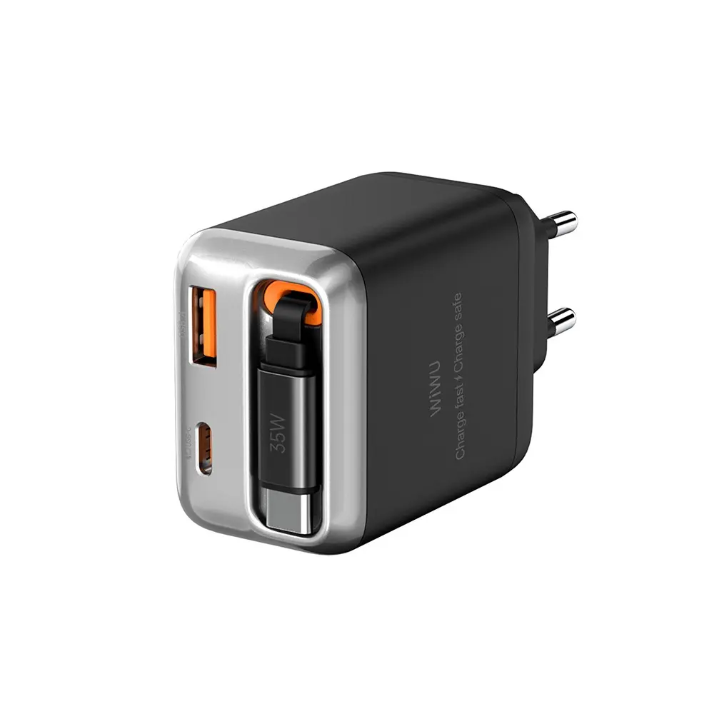 Wiwu Wi-G029 Helix GaN 35W PD Hızlı Şarj Adaptörü, 70 cm Type-C Kablolu