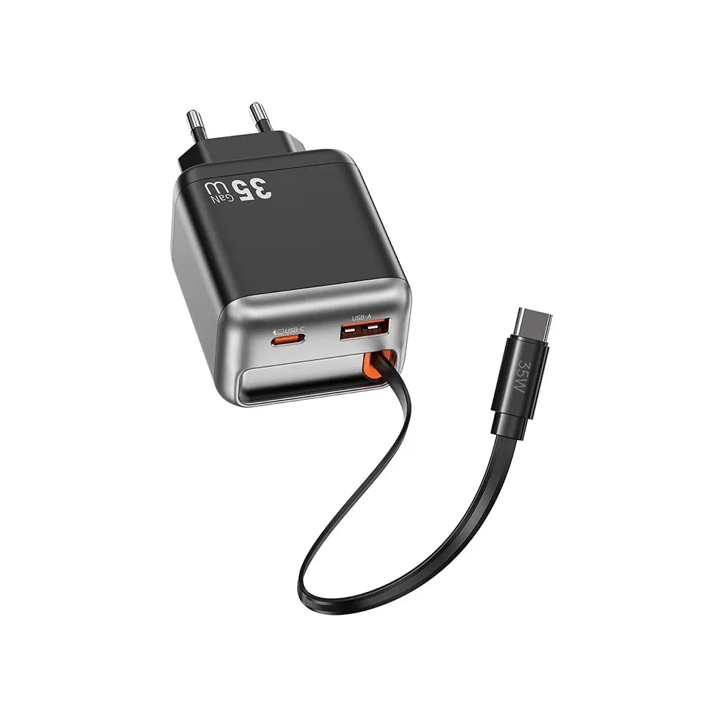 Wiwu Wi-G029 Helix GaN 35W PD Hızlı Şarj Adaptörü, 70 cm Type-C Kablolu