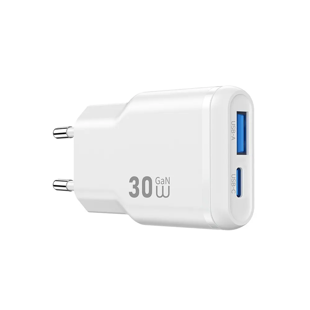 Wiwu Wi-G033 Essen Slim 30W GaN PD Şarj Adaptörü, USB-C ve USB-A Çıkışlı