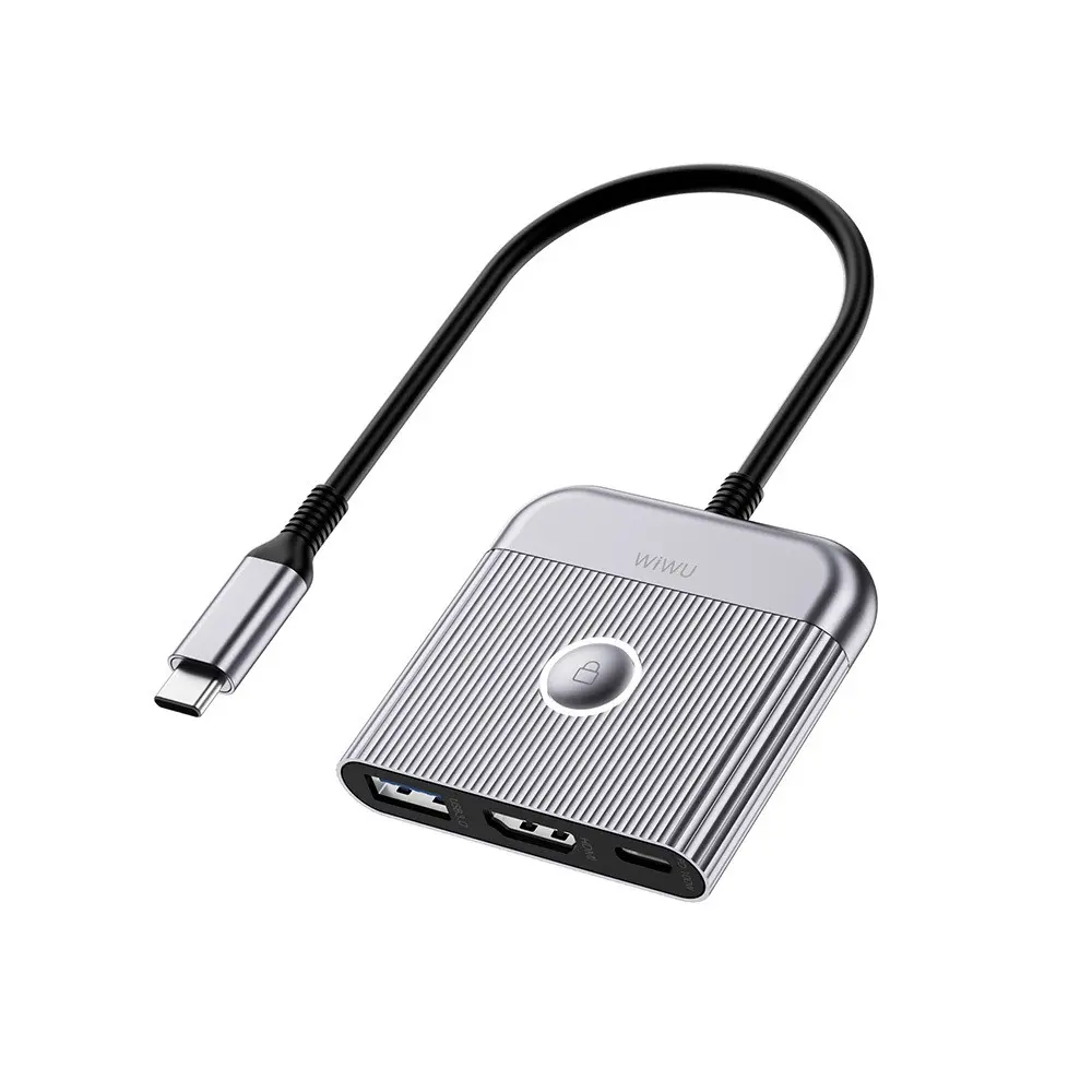 Wiwu Wi-HB8002 3'ü 1 Arada USB-C Hub, 4K@60Hz HDMI ve 100W PD