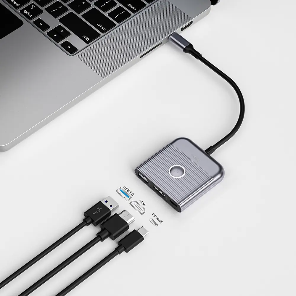 Wiwu Wi-HB8002 3'ü 1 Arada USB-C Hub, 4K@60Hz HDMI ve 100W PD