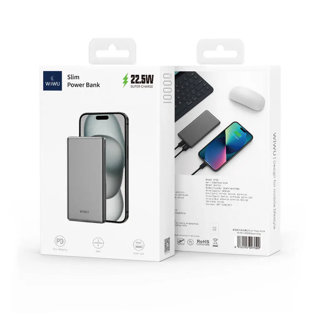 Wiwu Wi-P013 Slim Powerbank 10000mAh 22.5W, Ultra İnce LED Göstergeli