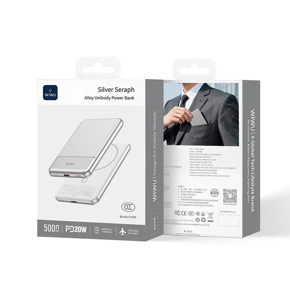 Wiwu Wi-P088 5000mAh Kablosuz Powerbank, PD 20W ve 15W Şarj