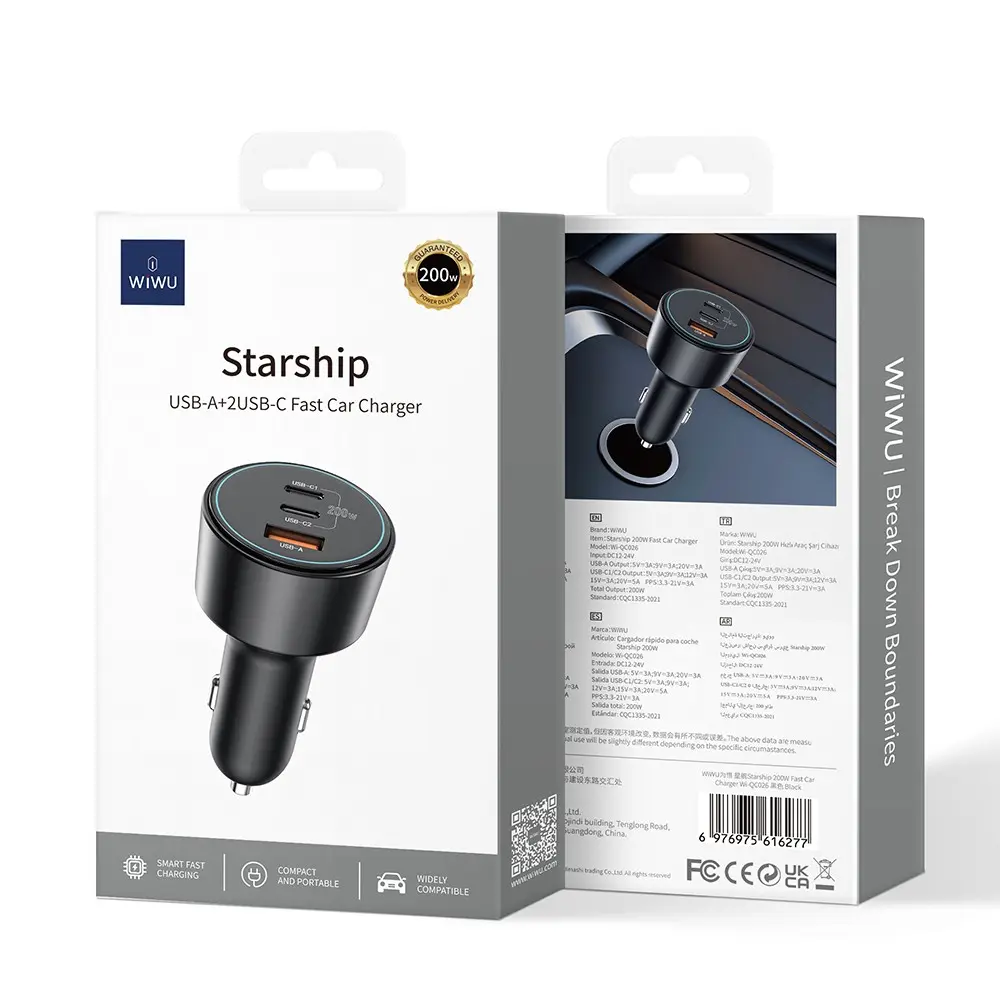 Wiwu Wi-QC026 200W Araç Şarj Aleti, Çift USB-C + USB-A Portlu