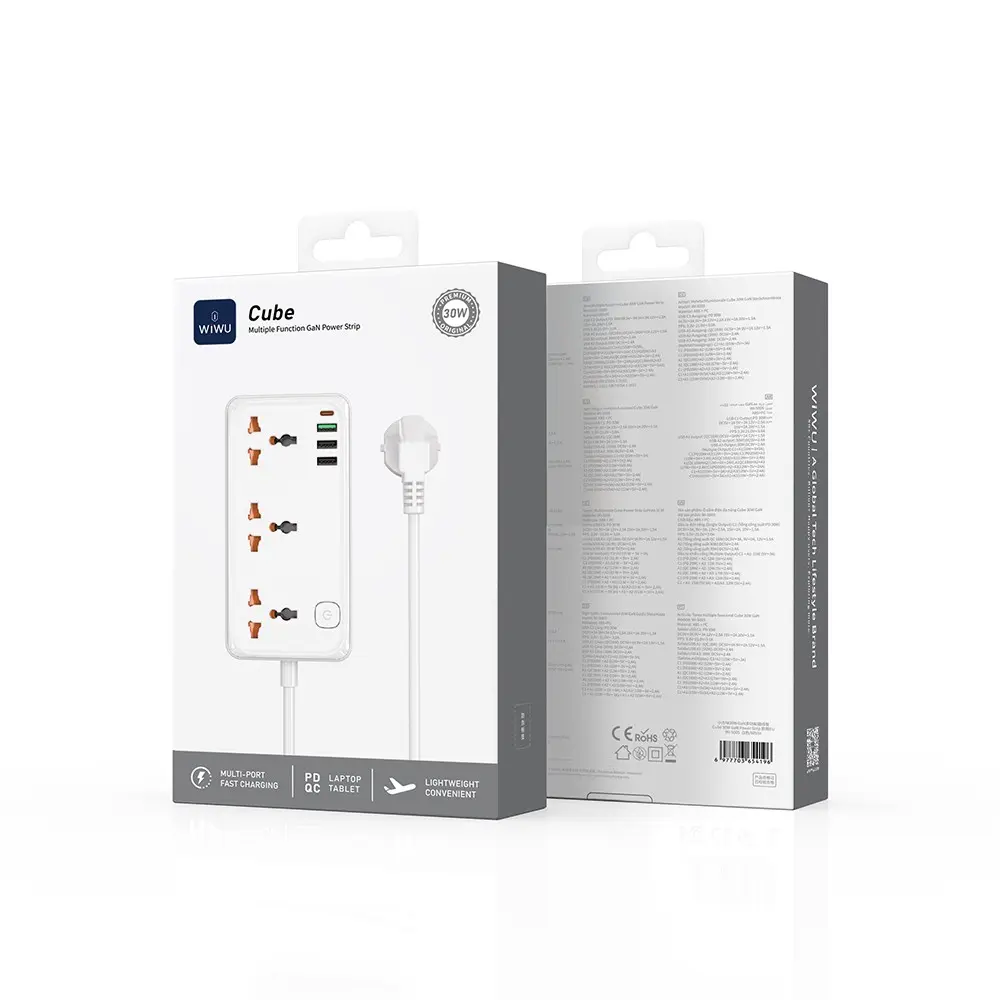 Wiwu Wi-S005 GaN Tech Power Strip Çoklu Priz, 30W ve 3 USB-A + Type-C