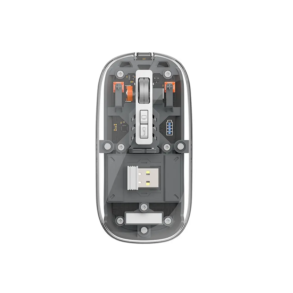 Wiwu WM105 Kablosuz Mouse, Bluetooth 5.0 ve 2.4 GHz, RGB Işıklı Şeffaf Tasarım