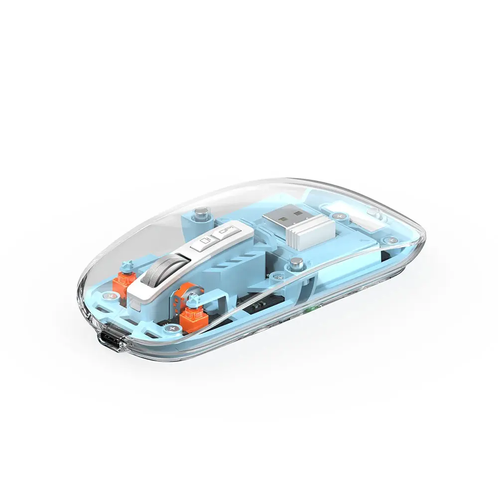 Wiwu WM105 Kablosuz Mouse, Bluetooth 5.0 ve 2.4 GHz, RGB Işıklı Şeffaf Tasarım