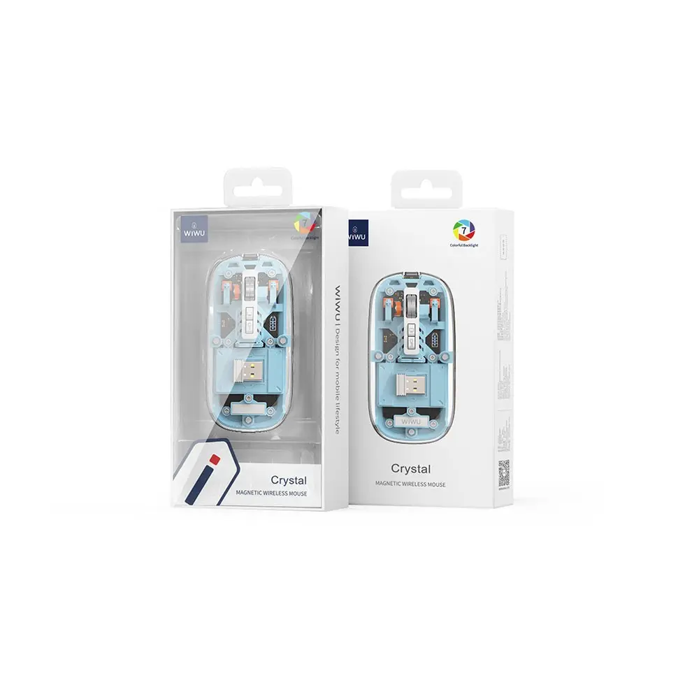 Wiwu WM105 Kablosuz Mouse, Bluetooth 5.0 ve 2.4 GHz, RGB Işıklı Şeffaf Tasarım