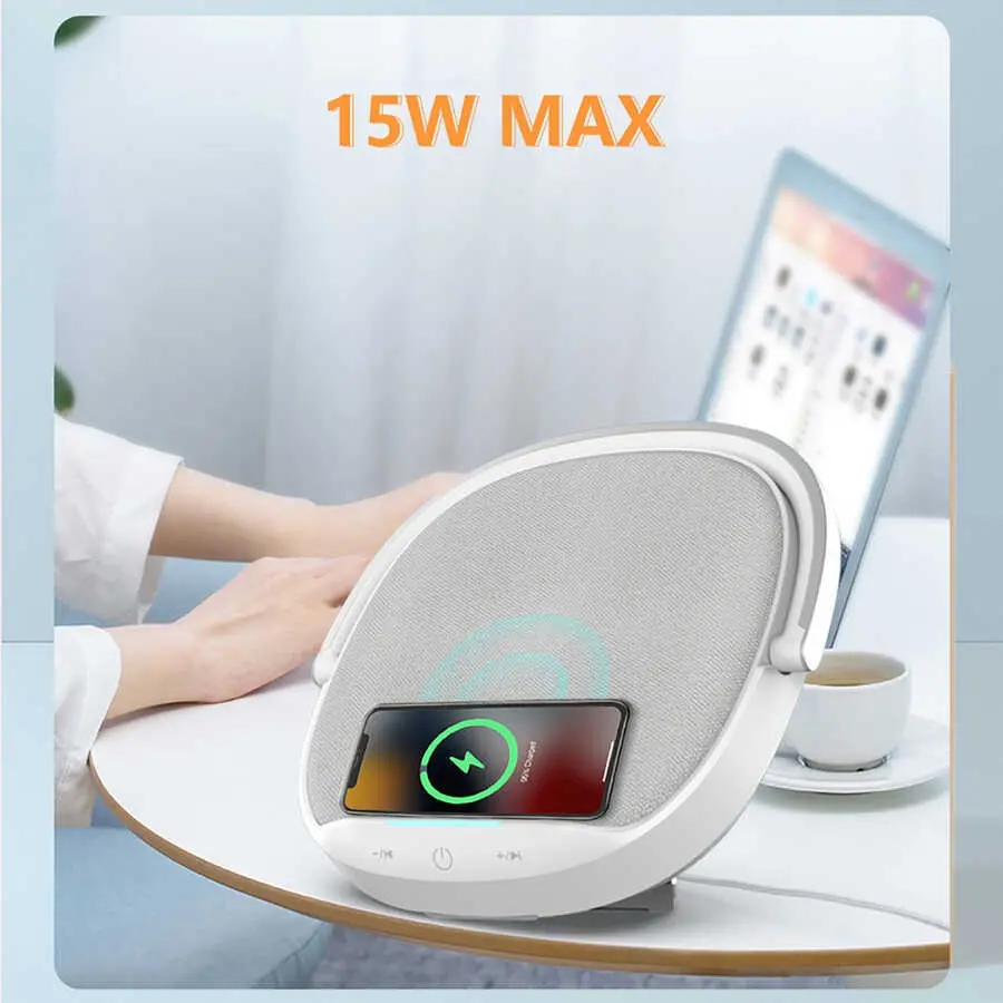 Wiwu Y1 Bluetooth Hoparlör, Gece Lambalı ve 15W Kablosuz Şarj Standlı