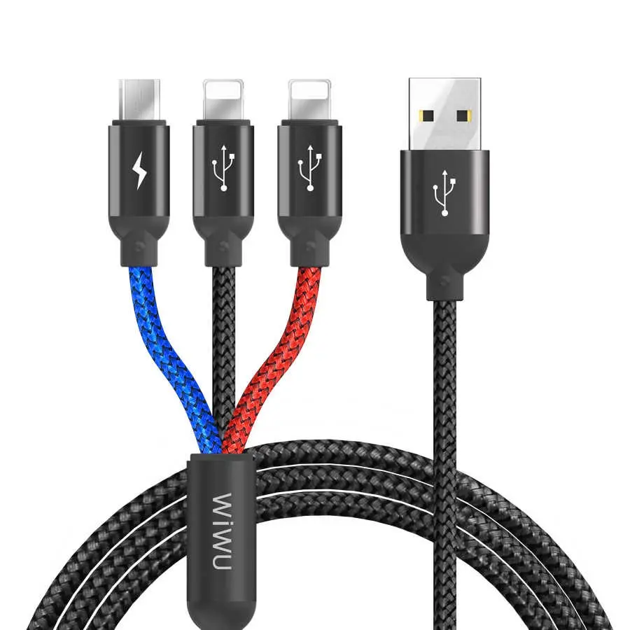 Wiwu YZ100 3 Uçlu Şarj ve Data Kablosu, Lightning ve Micro USB