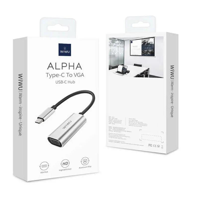 Wiwu Alpha Type-C to VGA Dönüştürücü Adaptör, Alüminyum Gövde