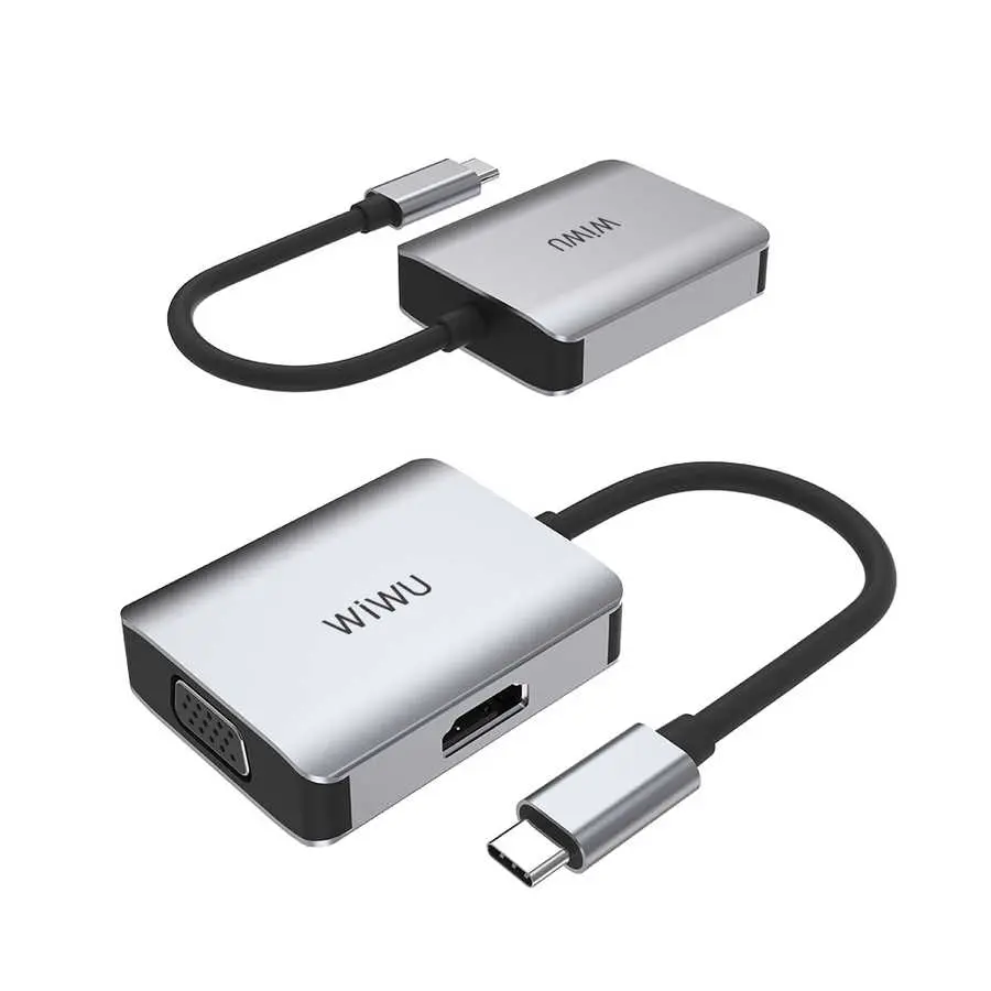 Wiwu Alpha A20VH Type-C Hub, VGA ve HDMI Çıkışlı, 4K 30 Hz