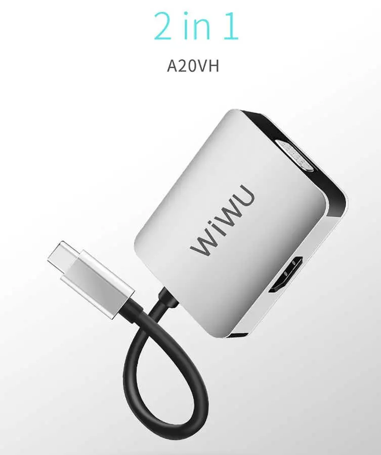 Wiwu Alpha A20VH Type-C Hub, VGA ve HDMI Çıkışlı, 4K 30 Hz