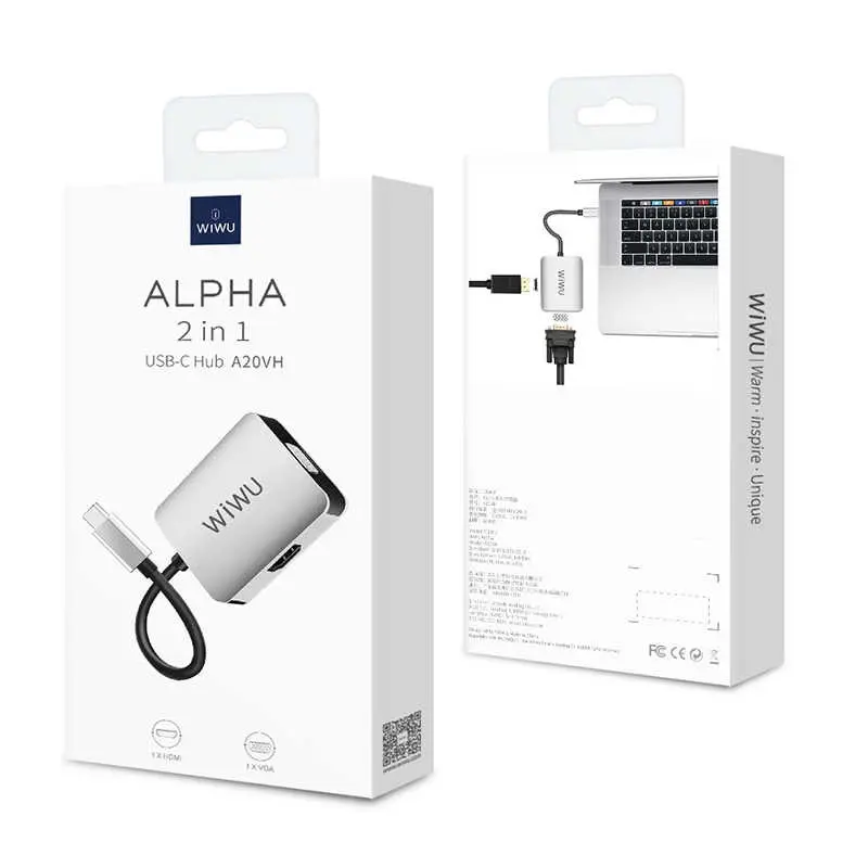Wiwu Alpha A20VH Type-C Hub, VGA ve HDMI Çıkışlı, 4K 30 Hz