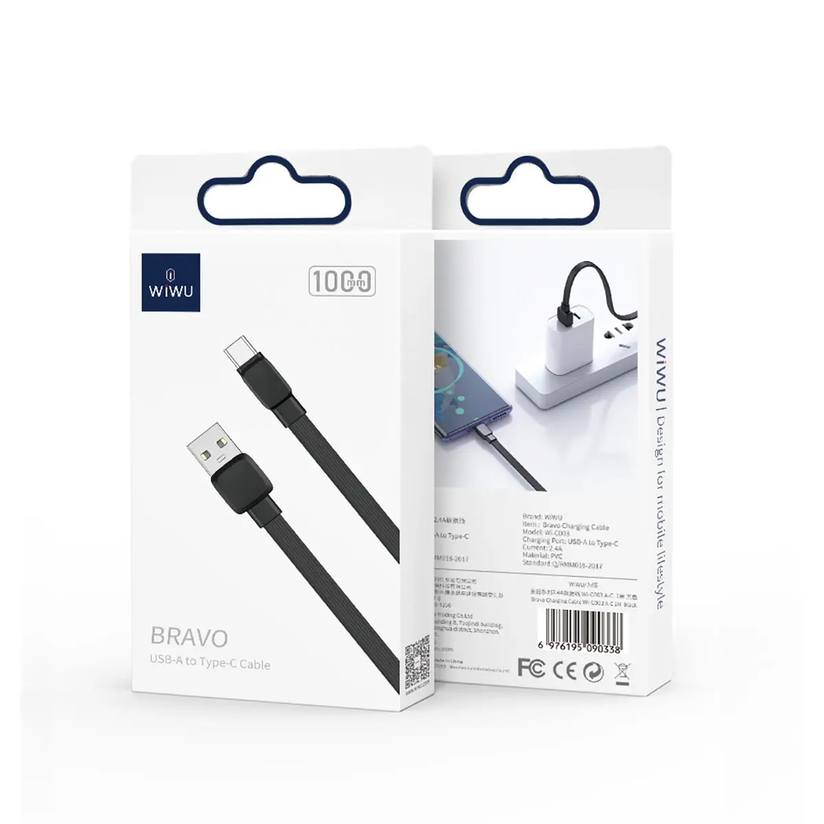 Wiwu Bravo Wİ-C003 USB-A to Type-C Yassı Şarj Kablosu, 1 m