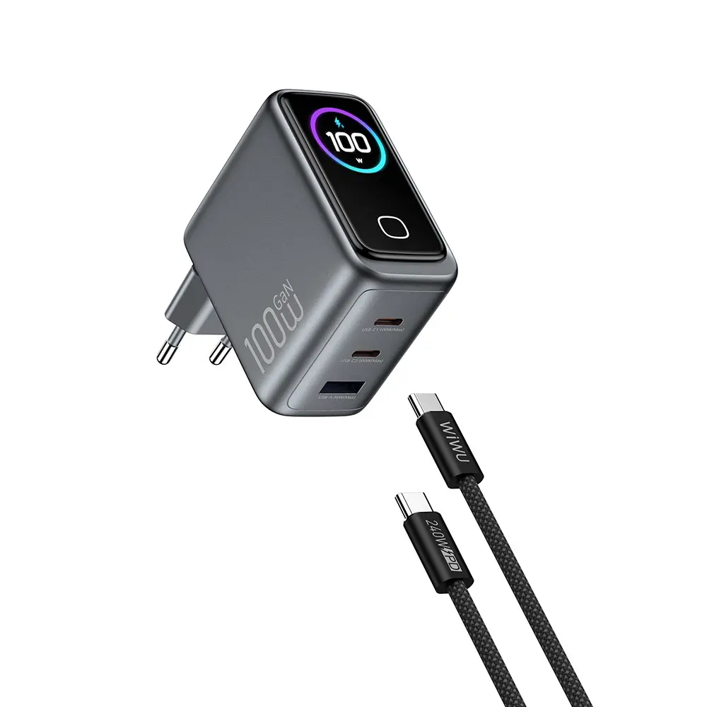 Wiwu CHG300 Voyager GaN 100W PD/QC TFT Göstergeli Şarj Adaptörü