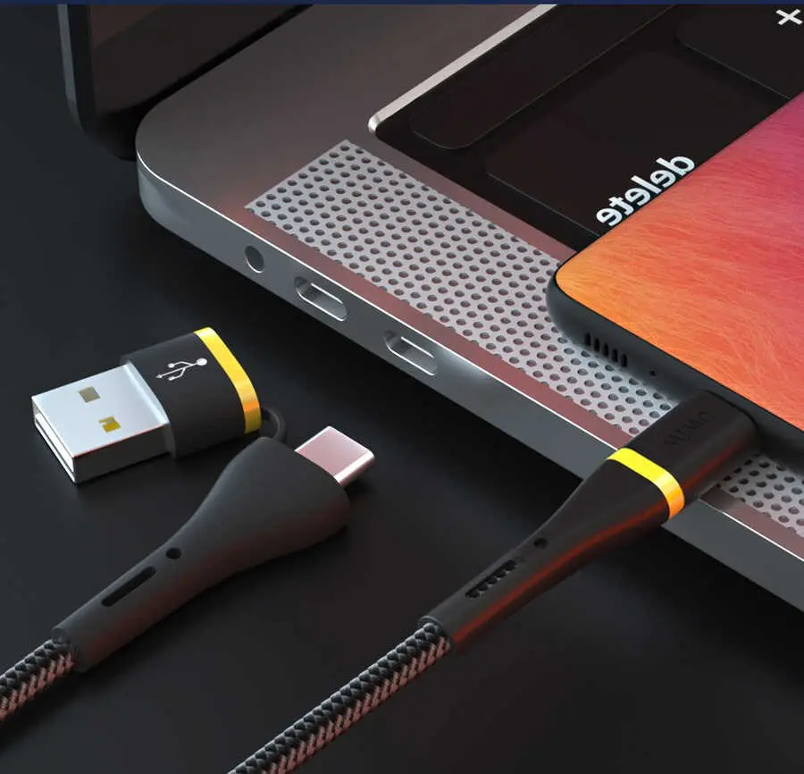 Wiwu ED-105 2'si 1 Arada USB-A ve Type-C to Lightning Şarj Data Kablosu