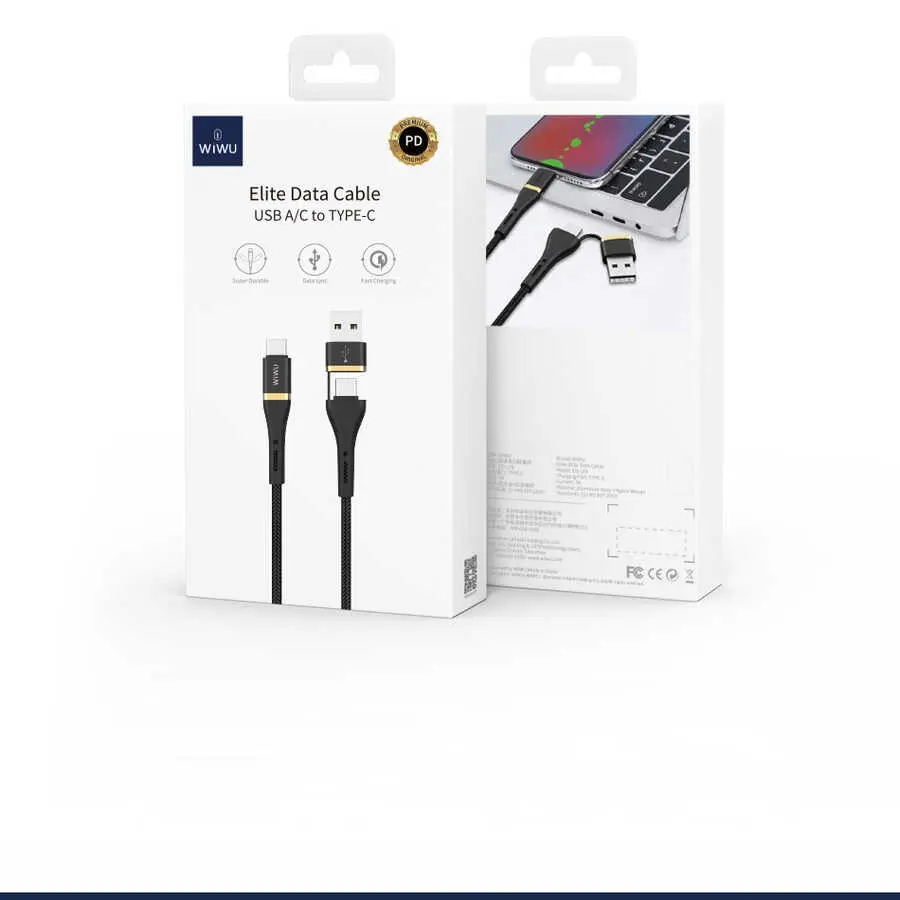 Wiwu ED-106 2'si 1 Arada USB-A ve Type-C Girişli Type-C Şarj ve Data Kablosu