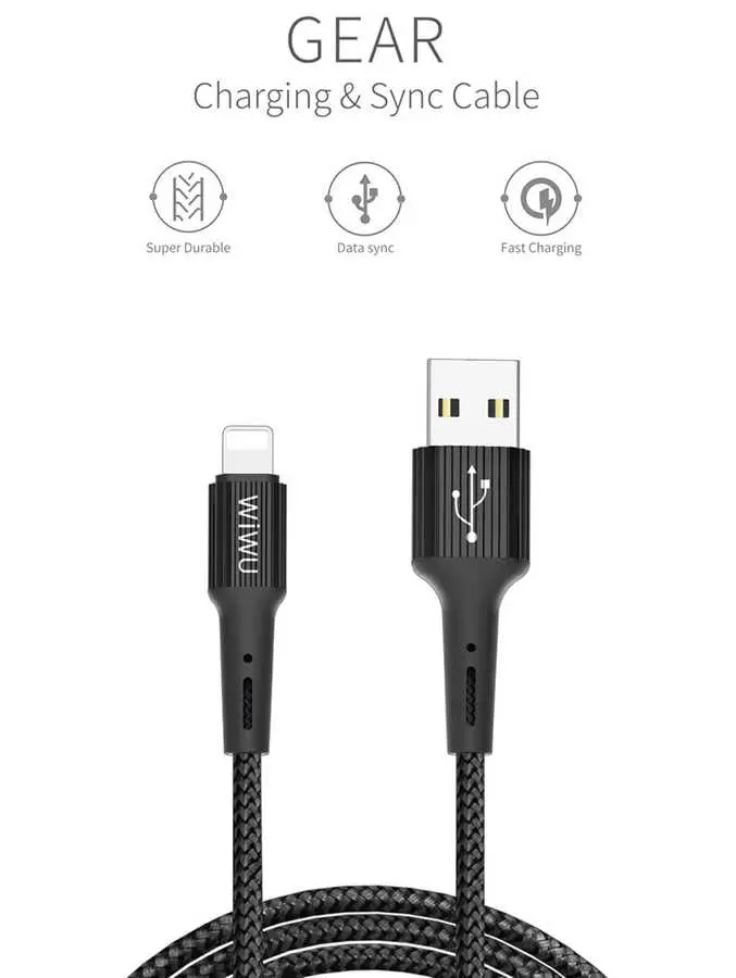 Wiwu G30 Gear Lightning Şarj ve Data Kablosu, 1.2 m Naylon Örgülü