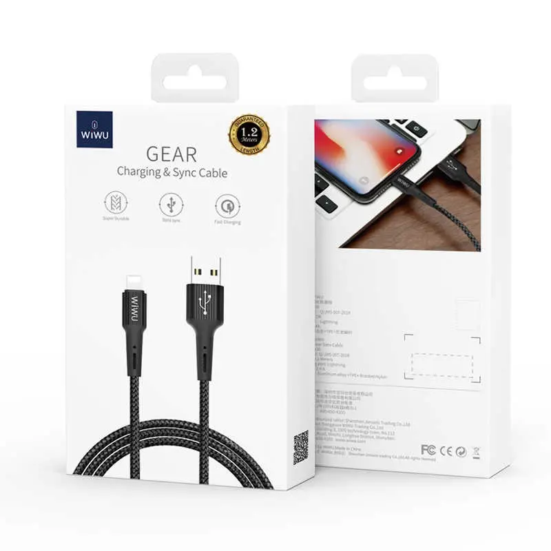 Wiwu G30 Gear Lightning Şarj ve Data Kablosu, 1.2 m Naylon Örgülü