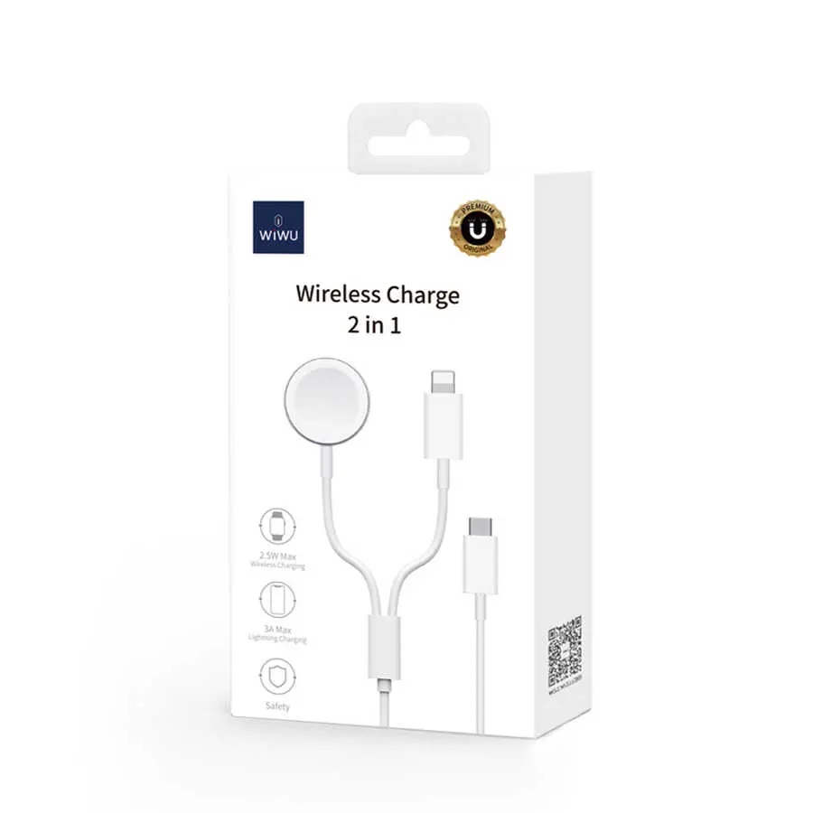 Wiwu M10 2'si 1 Arada Kablosuz ve Lightning PD Şarj Kablosu, 1.5 m