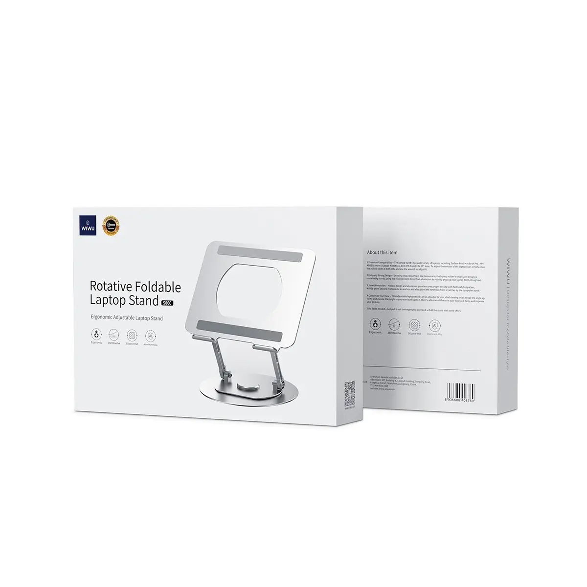Wiwu S800 Dönebilen Katlanabilir Laptop Standı, 10-17.3 inç