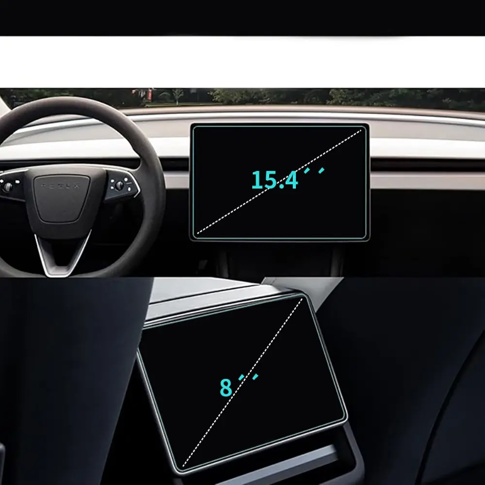 Tesla Model Y Multimedya Ekran Koruyucu, 2'si 1 Arada Mat Temperli Cam - Zore Premium