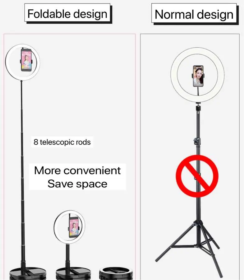 Zore 26 cm Katlanabilir Işıklı Telefon Tutucu Ring Light