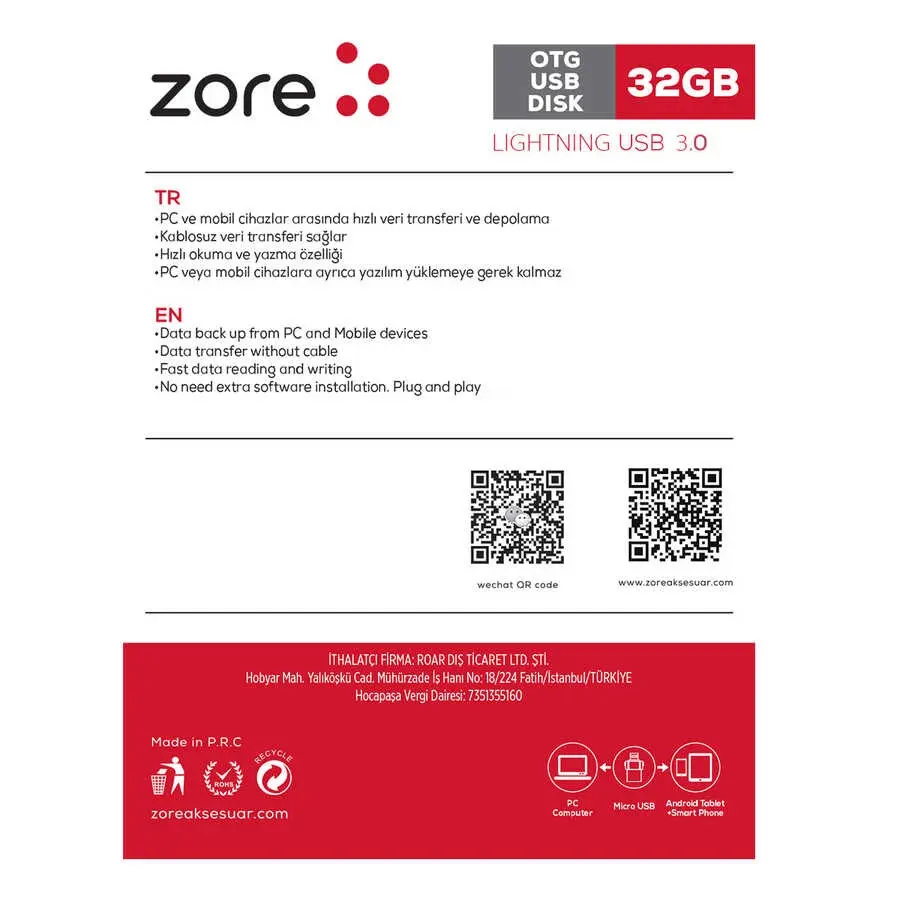 Zore 3.0 Lightning Metal OTG 32 GB USB Bellek