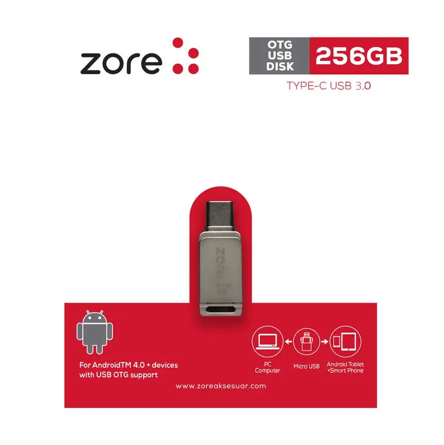 Zore 3.0 Type-C Metal OTG Flash Bellek, 256 GB USB 3.0