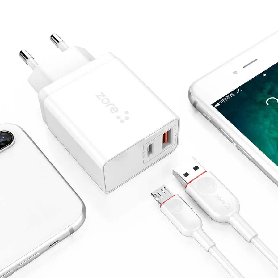 Zore XMac ZR-X2 Micro 2 in 1 Şarj Seti, USB-A ve PD Çıkışlı