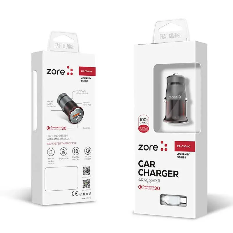 Zore ZR-C304Q Micro Araç Şarj Seti, QC 3.0 ve 3A Akım