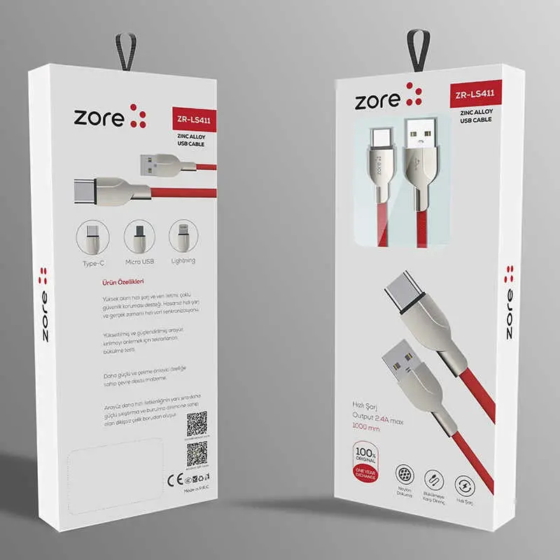 Zore ZR-LS411 Micro USB Şarj ve Data Kablosu, 2.4A, 1 m