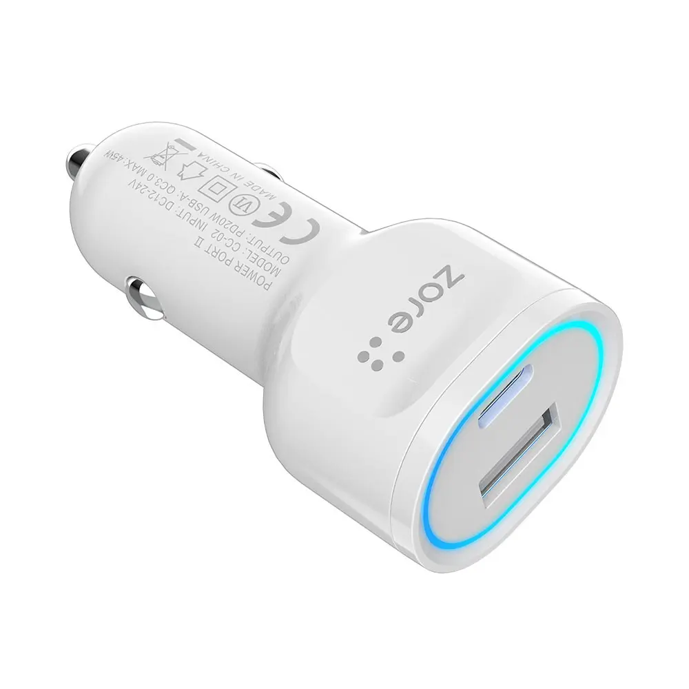 Zore CC-02 Araç Şarj Başlığı, USB-A QC 3.0 ve Type-C PD 20W