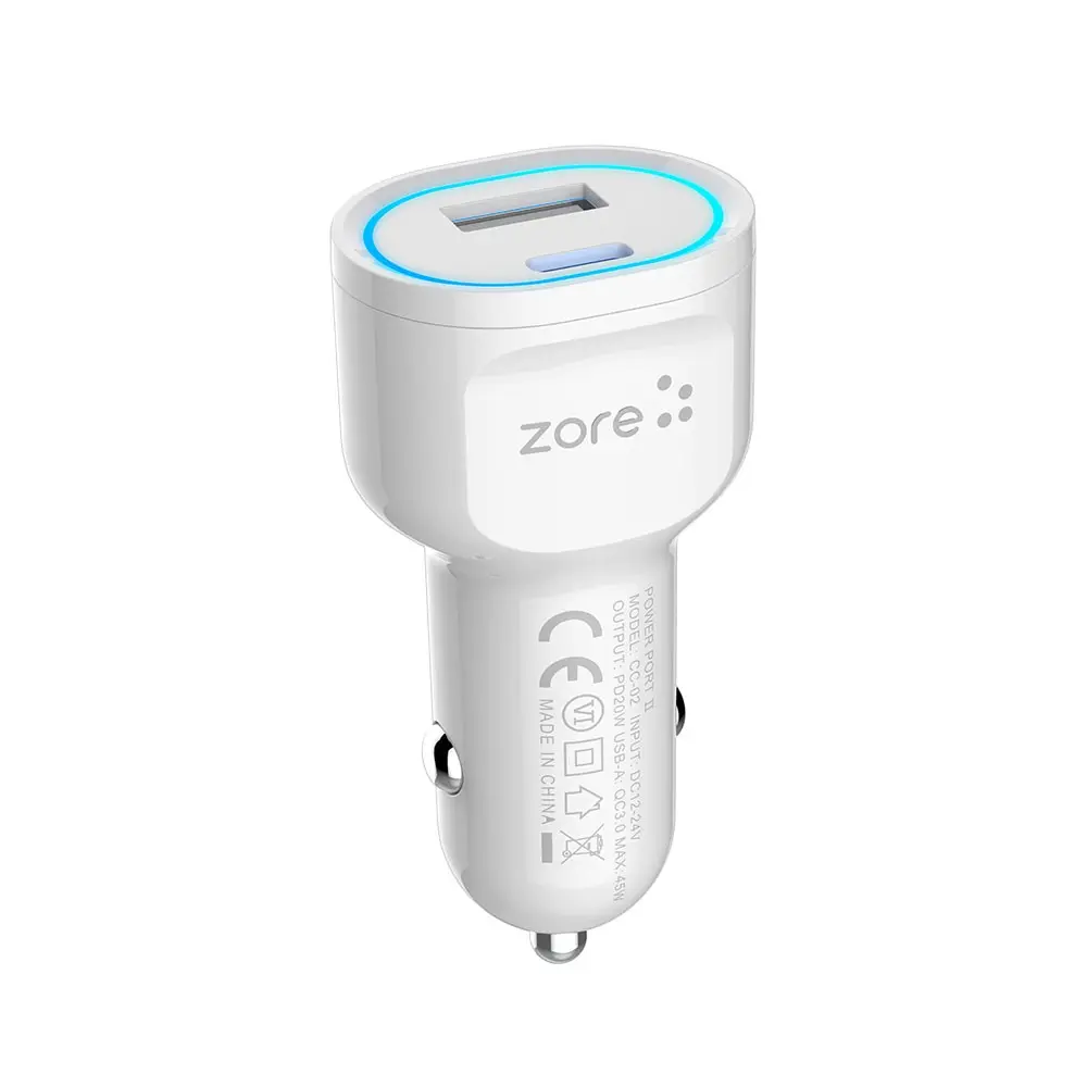 Zore CC-02 Araç Şarj Başlığı, USB-A QC 3.0 ve Type-C PD 20W
