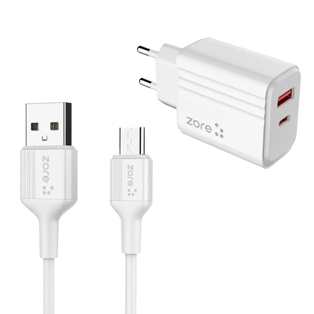 Zore Play Serisi PL06 Type-C 2'si 1 Arada Seyahat Şarj Aleti, 20 W