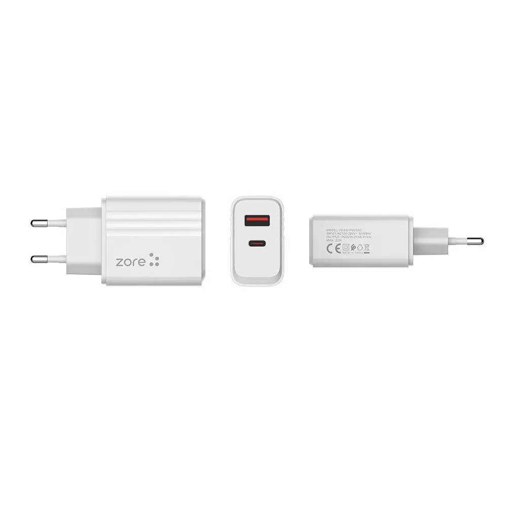 Zore Play PL07 Type-C to Type-C 2'si 1 Arada 20W PD Seyahat Şarj Aleti