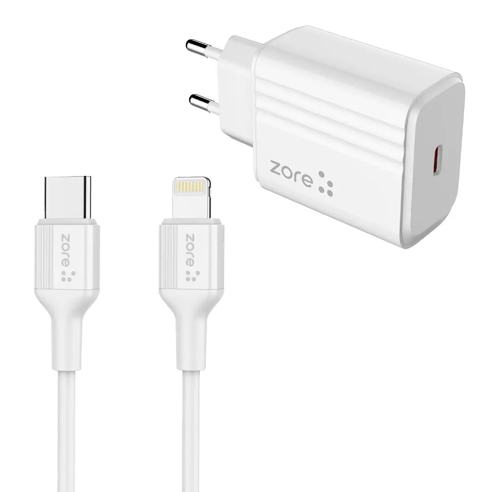 Zore Play Serisi PL2 Type-C to Lightning 2'si 1 Arada 20W PD Seyahat Şarj Aleti