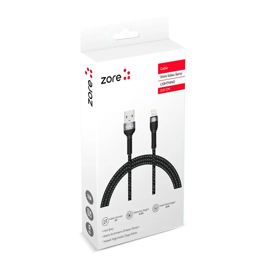 Zore Shira Serisi Lightning USB Şarj ve Data Kablosu, 1 m