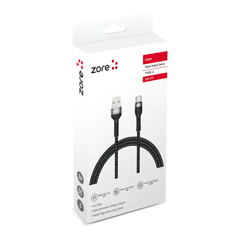 Zore Shira Serisi Type-C USB Kablo 1m, 40W Hızlı Şarj