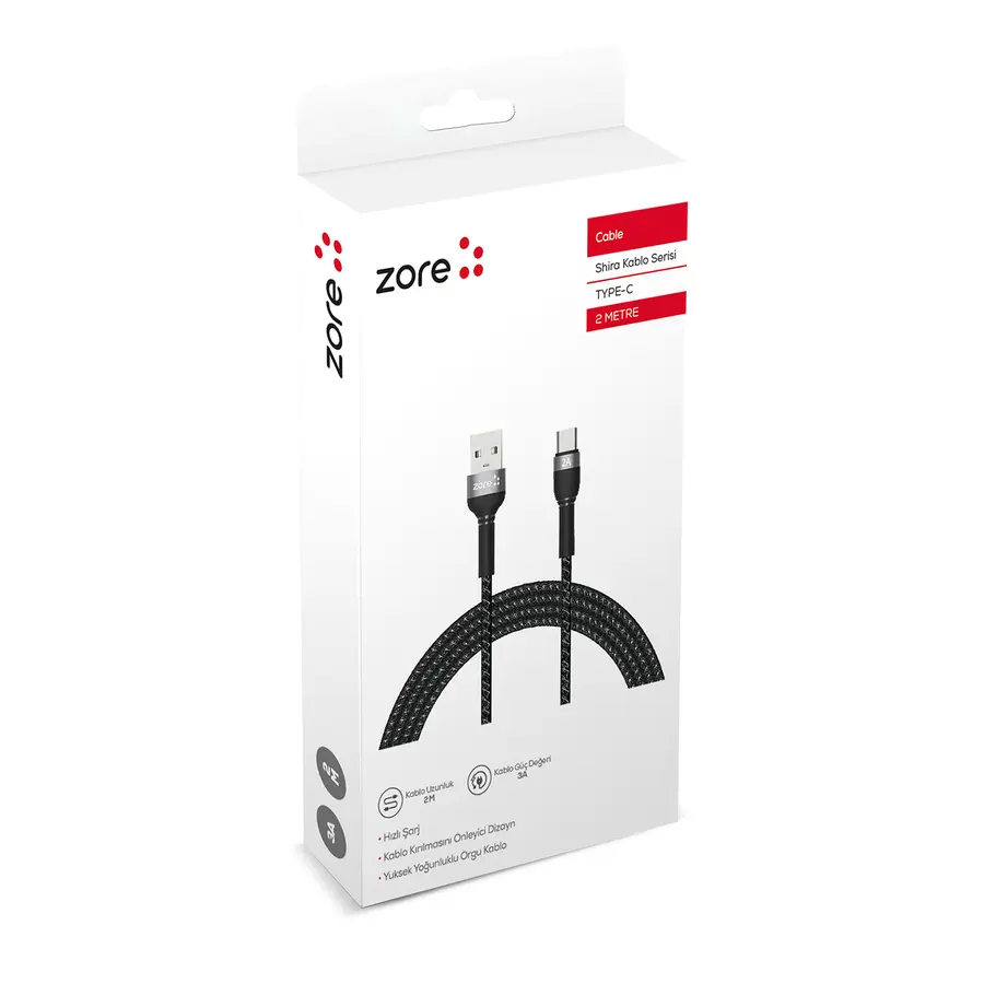 Zore Shira Serisi Type-C USB Şarj ve Data Kablosu, 2 m