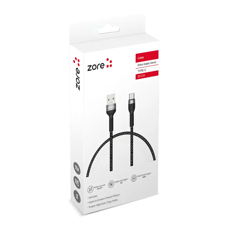 Zore Shira Serisi Type-C USB Kablo 30 cm, 18 W Hızlı Şarj